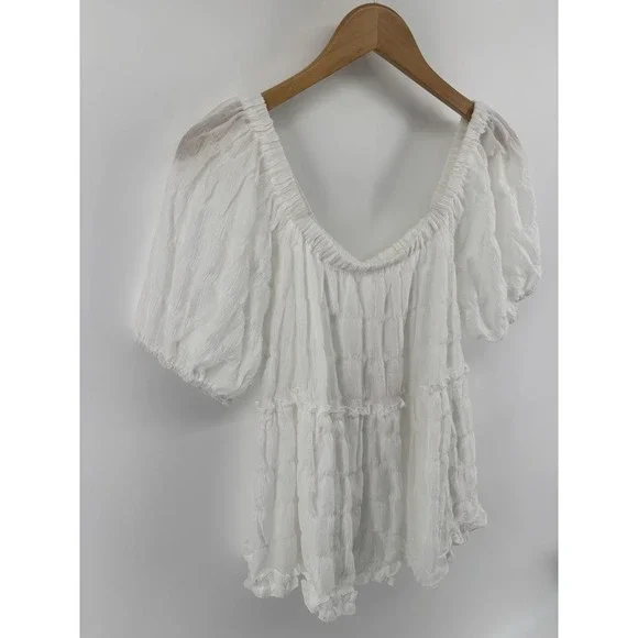 Umgee Cotton Gauze Boho Blouse Sz L Puff Sleeve Top Boho Festival Beachy - Picture 2 of 7
